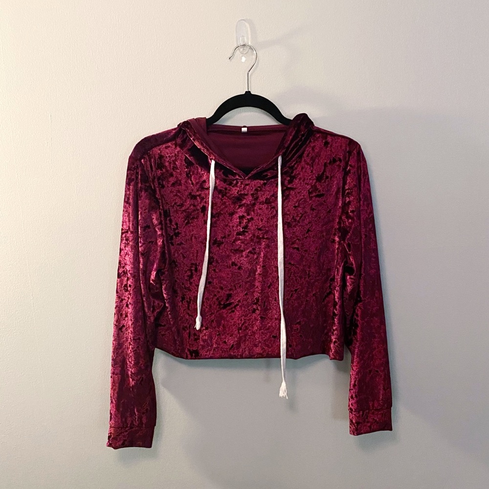 Crushed Velvet Cropped Hoodie
